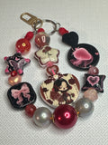 K097 Dark Romance Beaded Keychain – Coquette Grunge Bag Charm with Heart & Strawberry Details