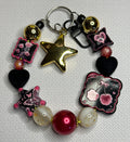 K178 Midnight Cherry Bomb Chunky Goth-Kawaii Charm Wristlet / Keychain